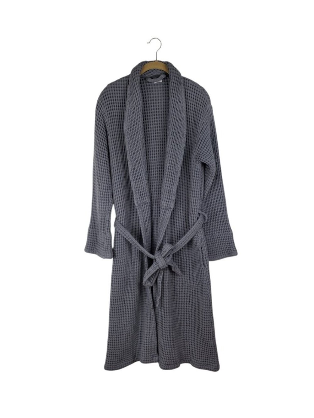 Brooklinen Waffle Robe Graphite Gray 100% Cotton Midi Length Unisex Medium